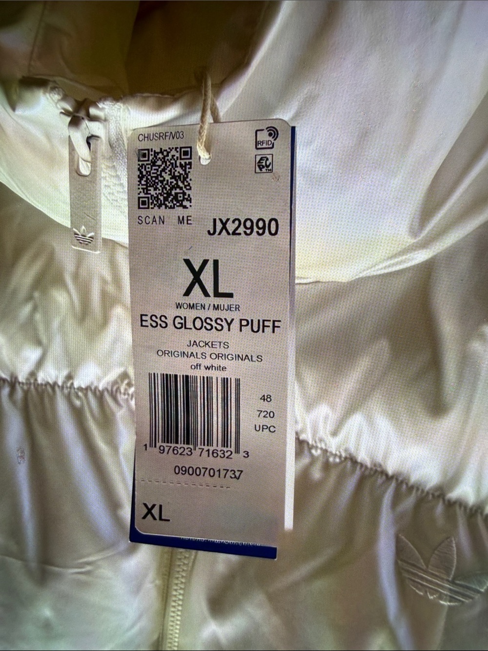 Adidas Originals Essentials Glossy 2-in-1 Cropped Puffer Jacket Ivory L NWT - Picture 8 of 10